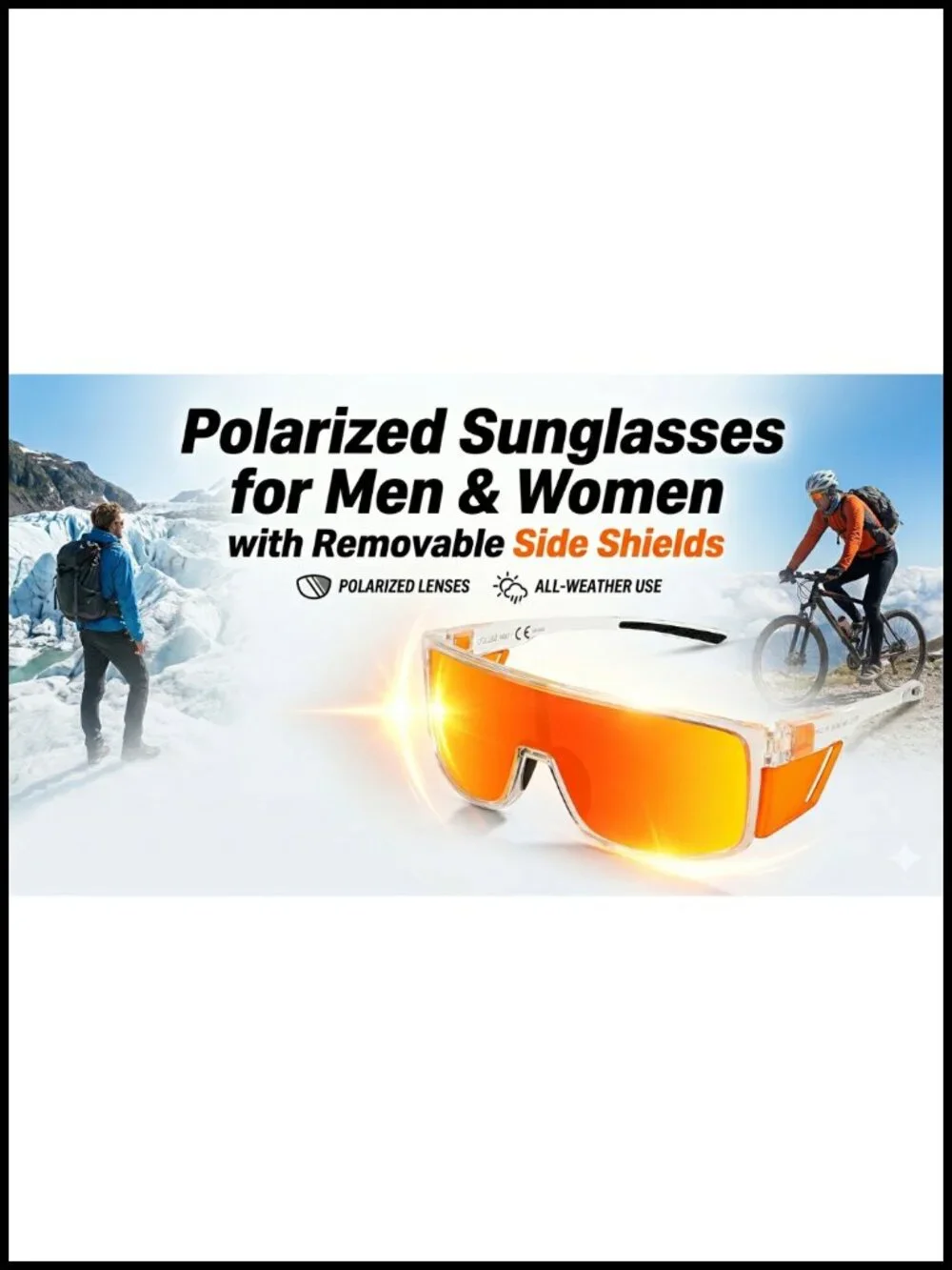 Polarized Sunglasses with Removable Side Shields UV400 Sport Hiking Fishing